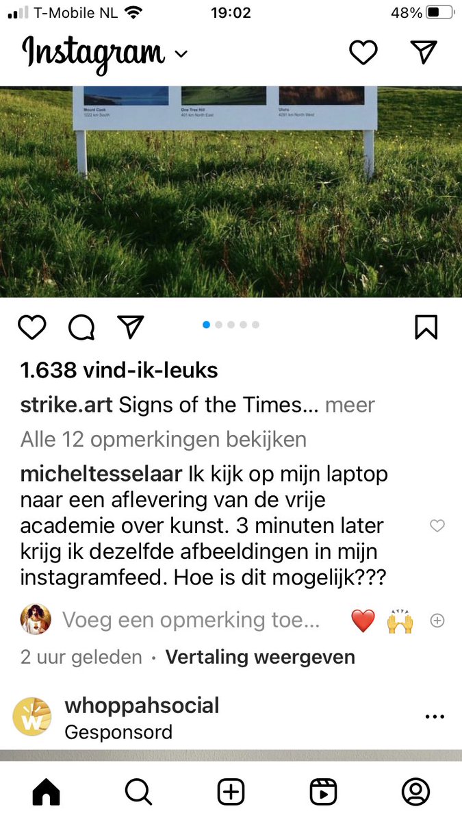micheltesselaar's tweet photo. Bizar. Echt bizar Ik heb net op mijn laptop gekeken naar een kunstaflevering van de Vrije Academie. Daar zag ik een aantal afbeeldingen. 3 minuten later staan diezelfde afbeeldingen in een art feed inmijn instgramaccount. Hoe is die mogelijk?  Big brother #vrijeacademie https://t.co/wnKLoZy2s3