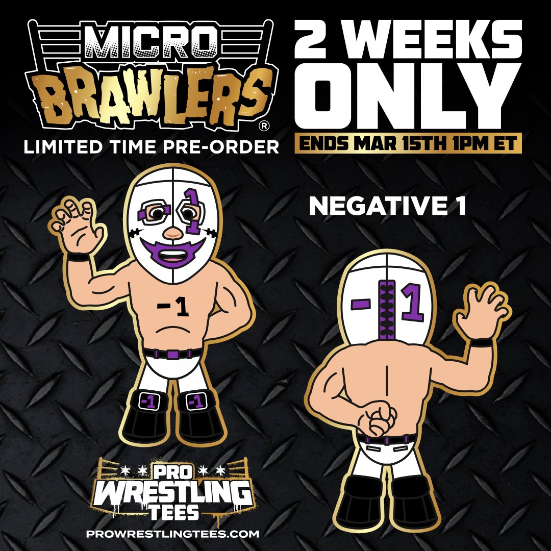 PWTees's tweet photo. Available Now! 2 Weeks Only!!
Negative 1 Micro Brawler
Ends March 15th. Pre-Order Today!!
(No Coupons Allowed)
https://t.co/9Rcn59to2n
#aew #pwtees #microbrawler #negative1
@aew
@ShopAEW https://t.co/HpyP6QDClv
