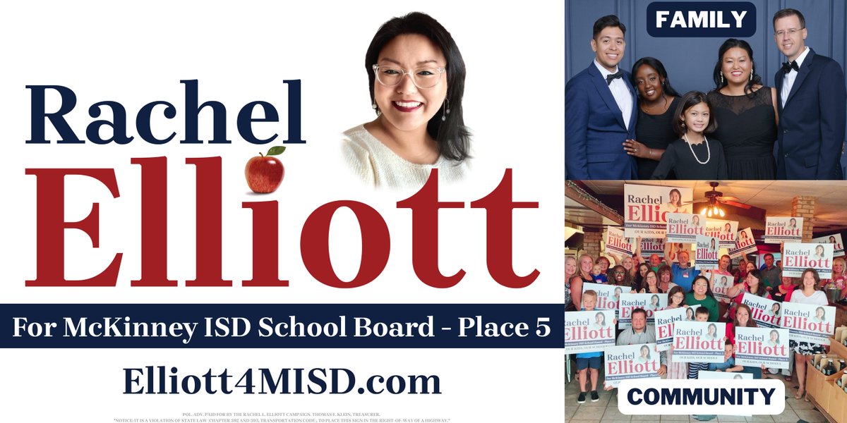 Elliott4MISD's tweet photo. Support is everything! I thank God, my family, and this beautiful community for their encouragement and love.

Vote for me, Rachel Elliott for McKinney ISD School Board, Place 5. Election Day is May 6th, 2023. Early voting is between April 24th to May 2nd. https://t.co/Fjpe6XRk8A