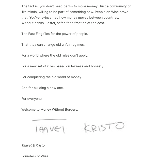 Here's why I'm upset at <a href="/Wise/">Wise</a> 

Compare the FAQ of Blue to Green vs. the unveiling of  the Fast Flag in 2014. One is smirky, the other makes you feel apart of the company mission. One feel like marketing rebranding, one comes from the heart and soul.

Just doesn't feel right 🫤