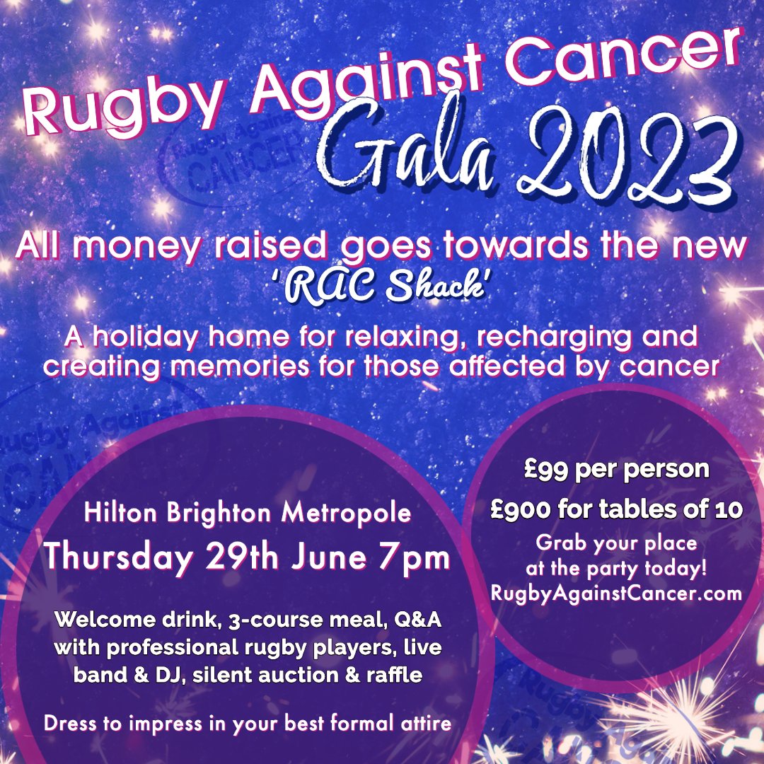CancerRugby's tweet photo. 🥂 𝑹𝒖𝒈𝒃𝒚 𝑨𝒈𝒂𝒊𝒏𝒔𝒕 𝑪𝒂𝒏𝒄𝒆𝒓 𝑮𝒂𝒍𝒂! 🥂 

Get your fanciest wears on for what will be a fabulous evening of food, fun &amp; fundraising!

To book, visit https://t.co/GH3zqBYMVz 

#Gala #Fundraiser #Brighton #BrightonEvents https://t.co/UGrlOiXcqL