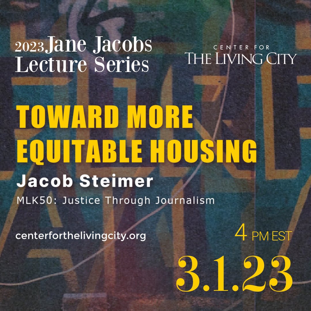 Today! Join @SteimerSays for #janejacobs lecture focusing on equitable #housing