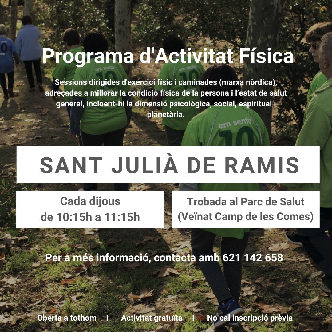 sjramis's tweet photo. Recorda que els dijous a les 10:15h es realitzen sessions dirigides d'exercici físic i caminades. Activitat oberta a tothom, gratuïta i no cal inscripció prèvia. Per a més informació contacte amb el telèfon 621245319.
#santjuliaderamis #cegirones #dipsalut https://t.co/B3WH3WjQNc