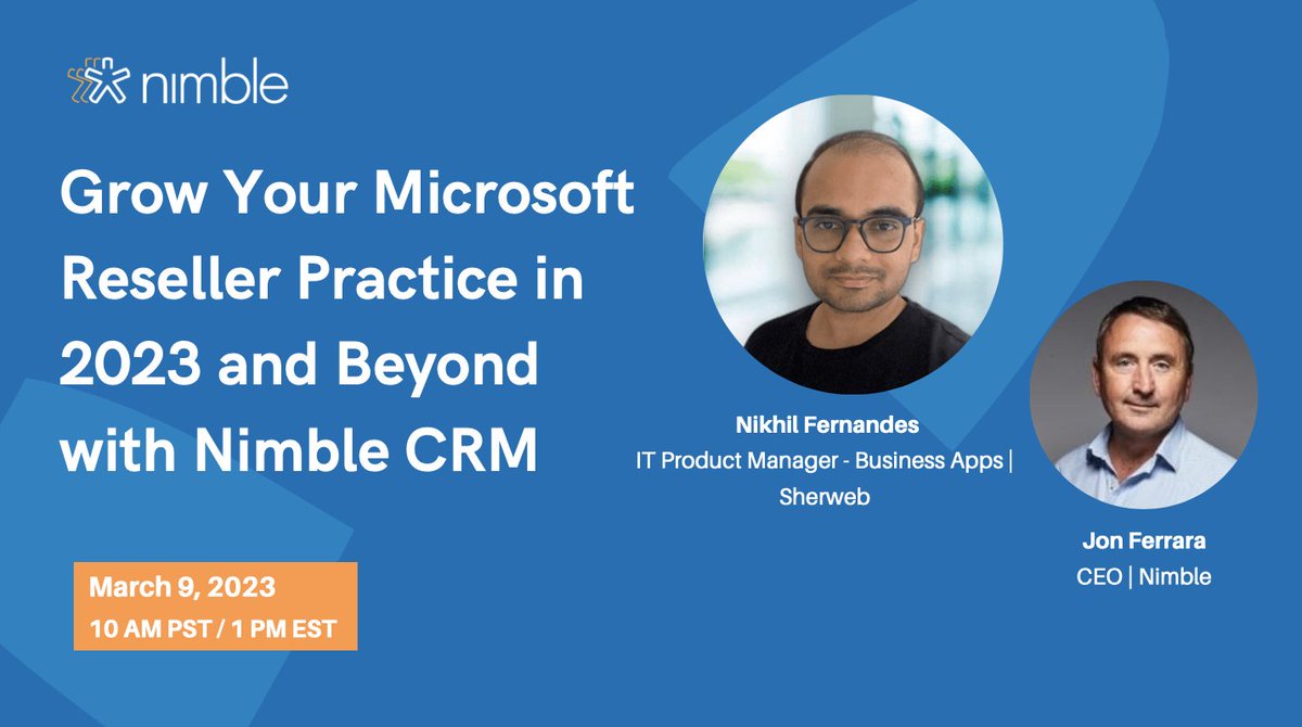 NimblePartner's tweet image. Don&apos;t Miss our upcoming wsebinar with Nikhil Fernandez! In this webinar, you&apos;ll learn:
🙌 Why Nimble gives Microsoft Resellers free Nimble accounts
🙌 How reselling Nimble allows you to maximize revenue &amp;amp; profits
🙌 And MORE!

Sign Up: buff.ly/3lS4Ra2

#webinar #Microsoft
