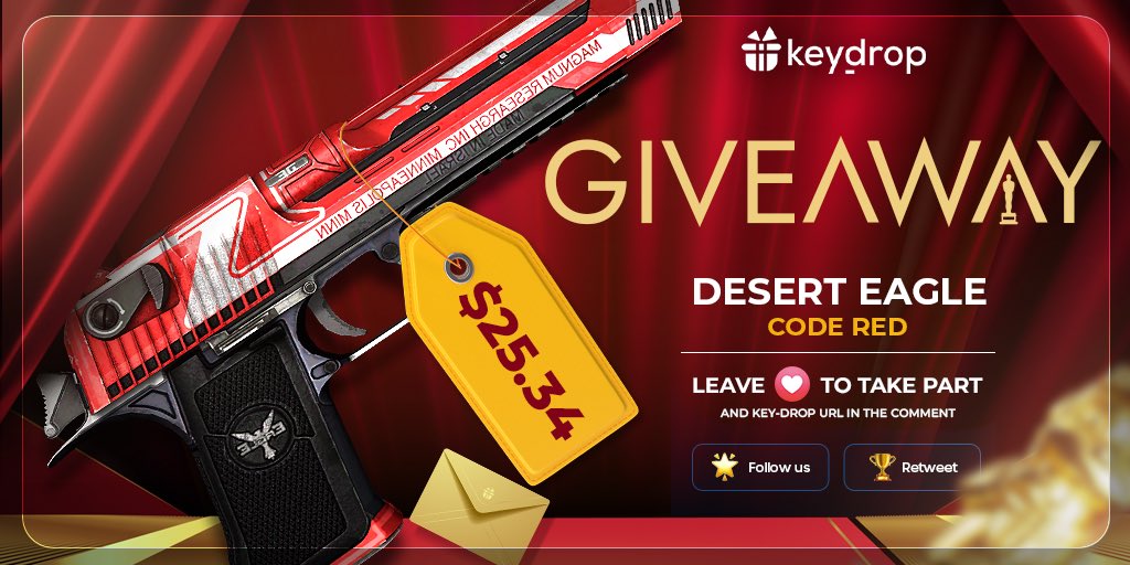 keydropcom's tweet photo. Giveaway on Desert Eagle | Code Red 🎁

👊 Just leave ❤️ under the post!
🌟 Follow us!
🏆 Retweet!

⏰ Wait 24 hours!

#freeskins #csgoskinsgiveaway #csgoskinsfree #giveaway #airdrop #csgocases #csgocase #csgoesport #skins #csgoskins #keydrop #keydropcom #csgo https://t.co/rRukrtHfpC