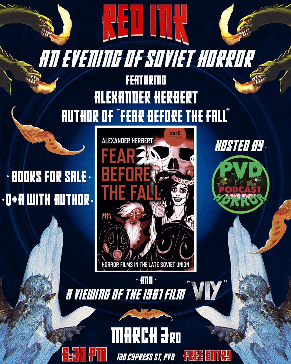 Join us for a FREE event, Friday, March 3rd at @redinkpvd where we will be hosting a discussion with @punksaround regarding his new book Fear Before the Fall, a history on Soviet horror, followed by a screening one of the most significant Soviet horror films. #horror