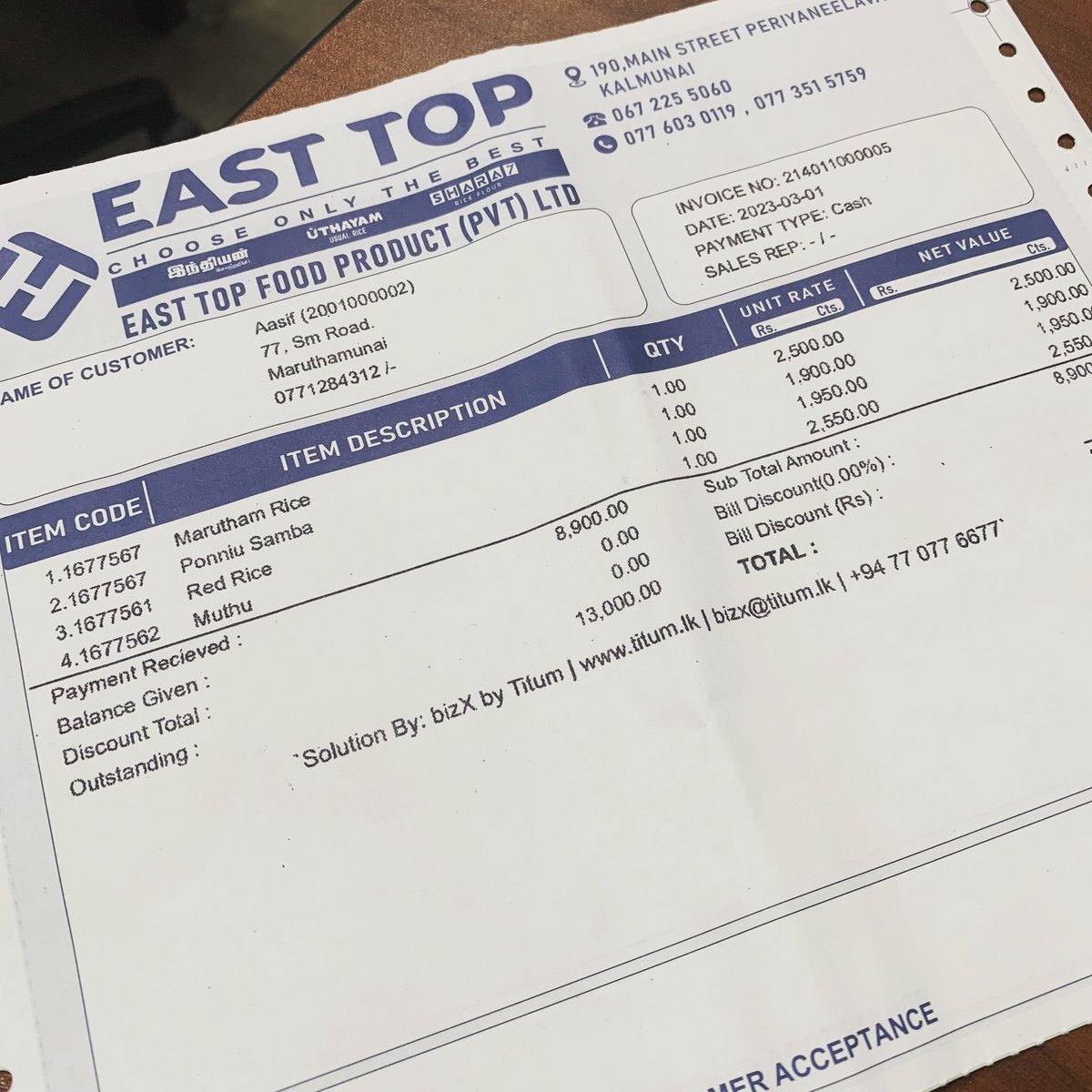 TeamTitum's tweet photo. Our new invoice sample creates for a client. #TeamTitum #bizxPOS #titum https://t.co/NwnAtqekl4