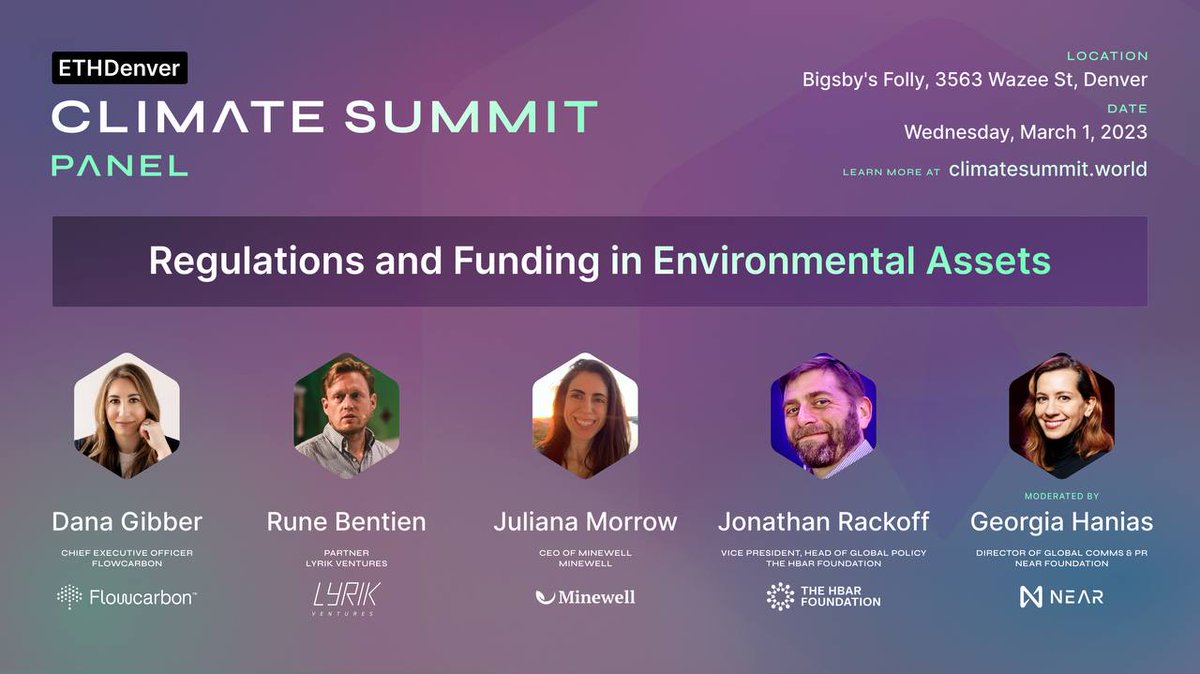 NEARProtocol's tweet photo. Regulations and FUNding coming up at 12:00 at the #ETHDenver Climate Summit with representatives from the @NEARFoundation 🎊

It'll be a fun one, promise! https://t.co/OVUT7nf33q