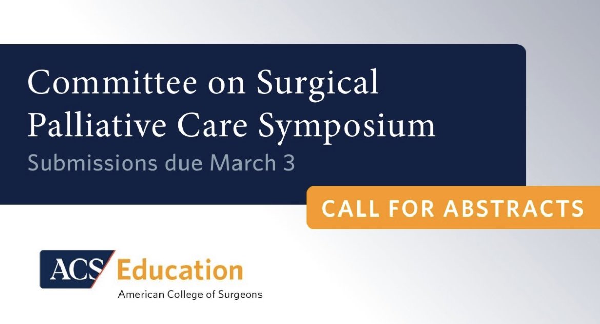 The 7th annual @AmCollSurgeons Surgical Palliative Care Symposium will be held virtually on Thursday evening, May 4! We invite you to submit an abstract to be considered for this year's Symposium. For additional info, please fill out this form ✍: bit.ly/3JyhO2O