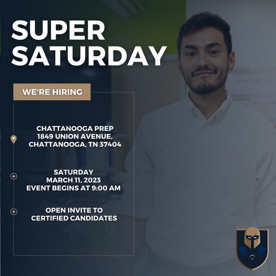 PrepChattanooga's tweet photo. Come learn more about working with an amazing group of teachers and students at our annual Super Saturday recruitment event taking place March 11th at 9am. 
•••••
#chattprep #sentinels #teachers #educator #teacher #chattanooga #teach #educate https://t.co/VwORdEVUJn