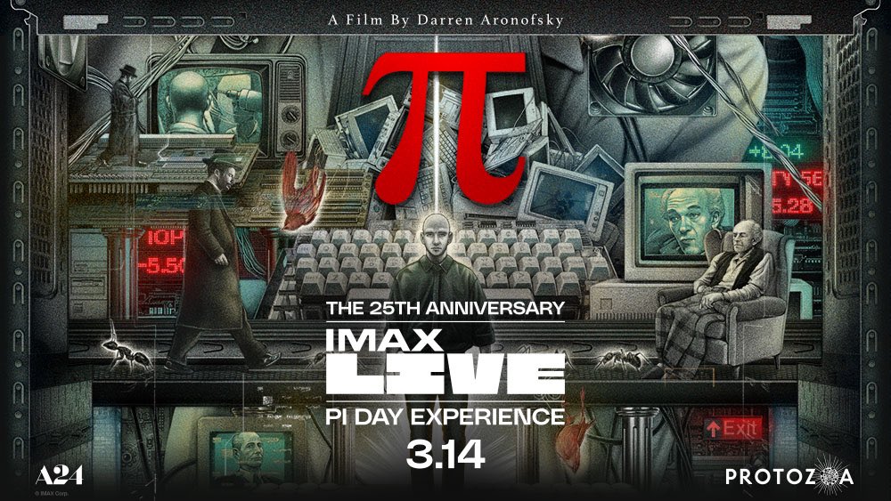 On 3.14, @A24 will bring Darren Aronofsky's debut film #Pi back to US cinemas for a one-night-only 25th Anniversary IMAX Experience! Live Q&A with Aronofsky, cinematographer Matthew Libatique, composer Clint Mansell, actor Sean Gullette & other special guests! #PiDay