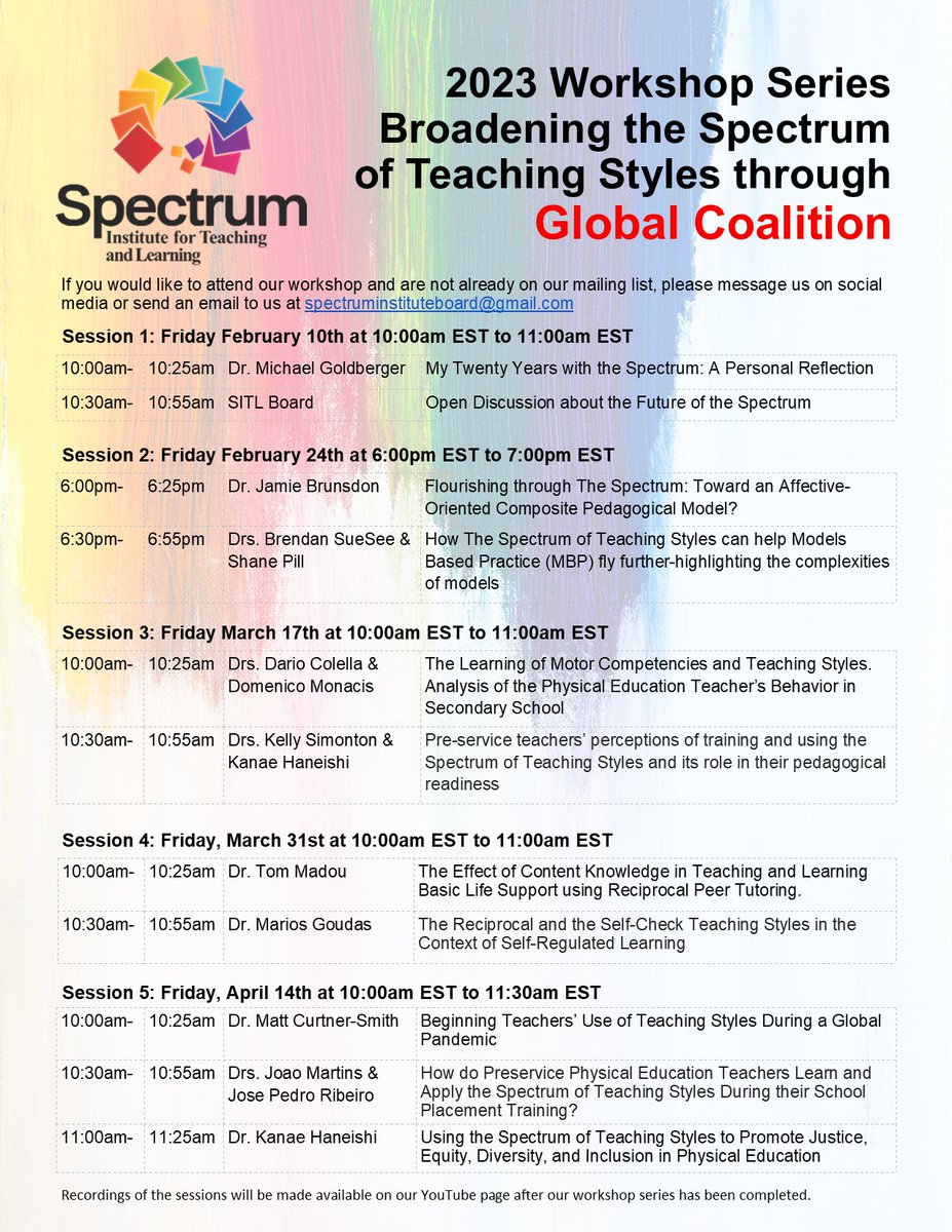 If you would like to attend our workshop and are not already on our mailing list, please message us on social media or send an email to us at spectruminstituteboard@gmail.com #workshop #spectrumofteachingstyles #discussion #scholars #professor #professional #education
