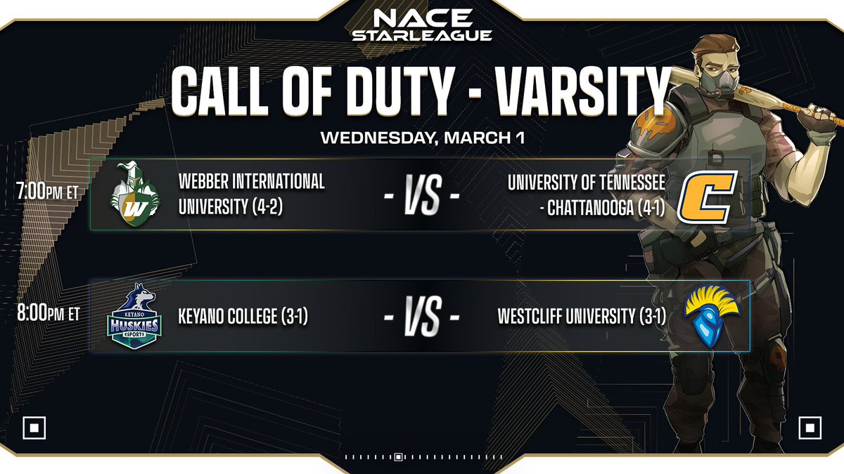 Get ready to MARCH into tonight's Call of Duty Varsity matches when it goes LIVE tonight @ 7PM ET! 🍀

📺twitch.tv/nacestarleague
🎙️<a href="/McCornmeal/">corn</a> &amp; <a href="/CashCasts/">cash</a>