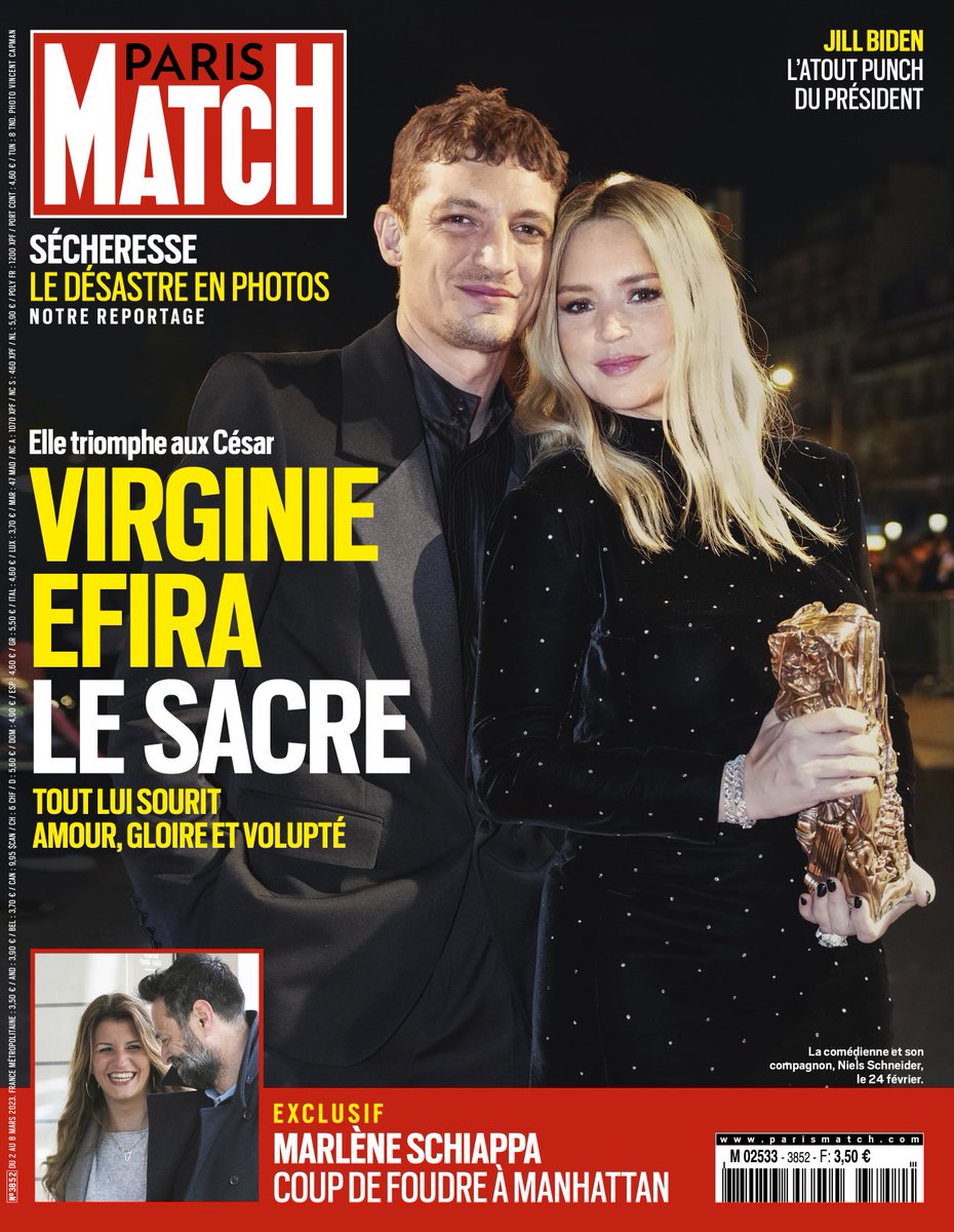 ⁦@CBenque⁩ ⁦@CarolineMangez⁩ ⁦@LaurenceFerrari⁩ ⁦@donatvidalrevel⁩ Numéro riche & spectaculaire de ⁦@ParisMatch⁩. A l’affiche, Virginie Efira figure de proue des #César (+ Magimel, lui aussi en Interview) & la romance surprise de…Marlène Schiappa !