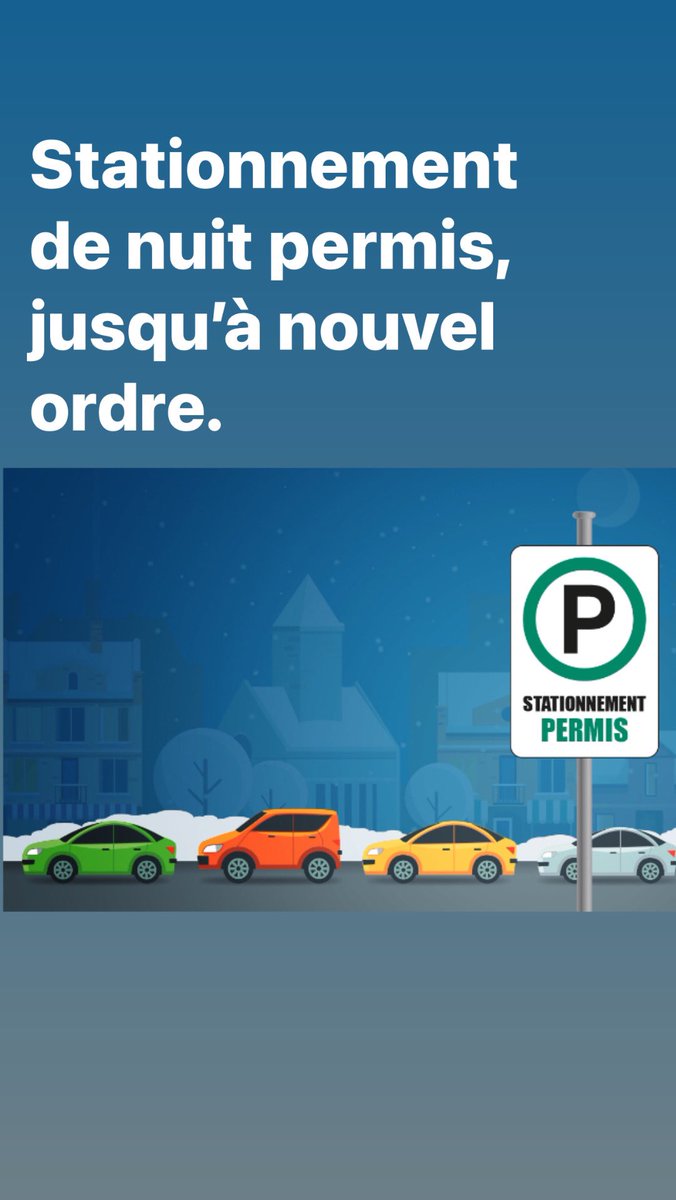 1er mars 2023 : stationnement de nuit permis
Il est présentement permis de stationner sur les chemins publics en tout temps, y compris la nuit, sauf où la signalisation l’interdit, et jusqu’à nouvel ordre. Merci.
Infos : sjsr.ca/deneigement