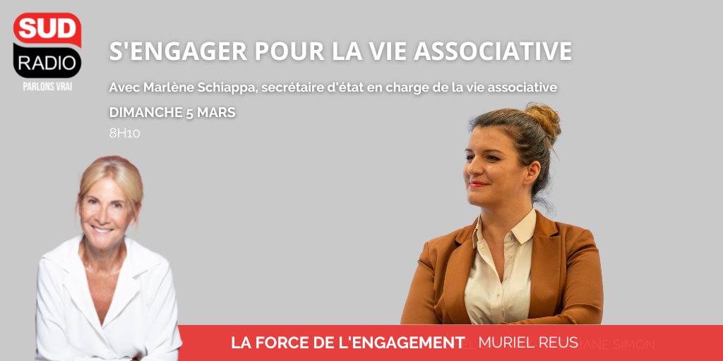 SudRadio's tweet image. 📢 La force de l&apos;engagement avec @Reusmuriel1 

➡️ S&apos;engager pour la vie associative 

📍 Dimanche à partir de 8h !

🗣 @MarleneSchiappa, secrétaire d&apos;état en charge de la vie associative