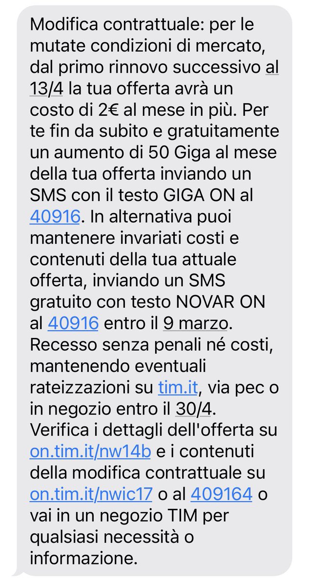 cinquemene's tweet photo. @TIM_Official che vuol dire questo sms? Cambiate il contratto e devo richiedere io la variazione? https://t.co/UTMAGkmcgI