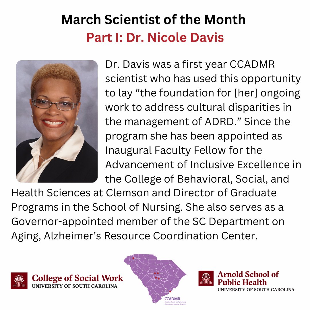 ccadmr's tweet photo. Join us in congratulating Dr. Nicole Davis, a March Scientists of the Month, on all her recent accomplishments! 

@USCArnoldSchool @uofsccosw @RCMARCC https://t.co/Lksrej8SSx
