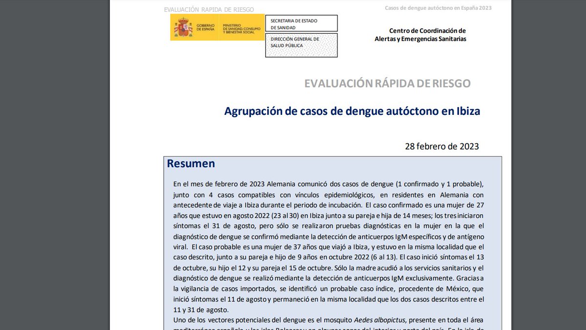 ParaMicroBio's tweet photo. ☣️🇪🇸El CCAES emite informe por brote de virus #Dengue autóctono en Ibiza tras diagnosticarse a un turista alemán.

1 confirmado y 5 posibles casos.

#AlertasSanitarias

Informe: https://t.co/3TH35FxZro https://t.co/iveJ7QsNoS