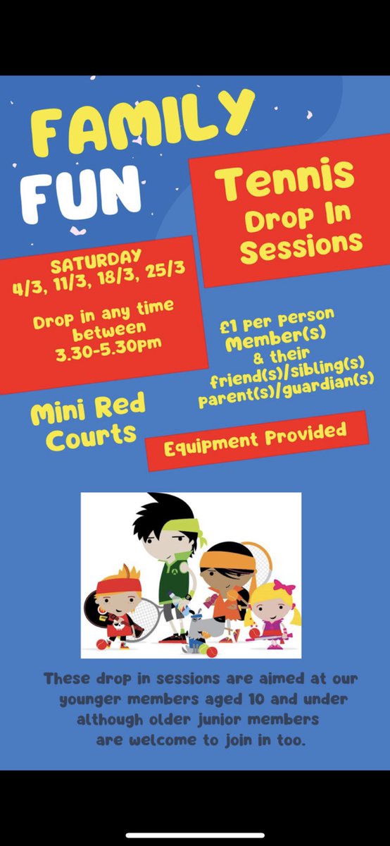 Looking for something for the whole family?

We’ve got you covered💪

Our family tennis drop in sessions will be running every Saturday this month🎾