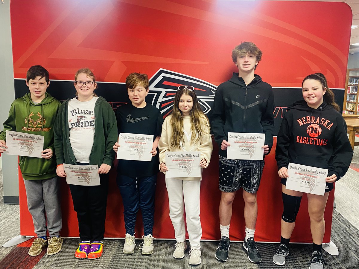 Congratulations to our February MS Students of the Month! 6th grade: Vincent White and Whitney Bruckner. 7th grade: Gavin Barnes and Zoe Graves. 8th grade: Casey Dembinski and Ella Wiese. Those students exemplified The Falcon Way! 💯🔴⚪️⚫️📚
#TheFalconWay #dcwestpride