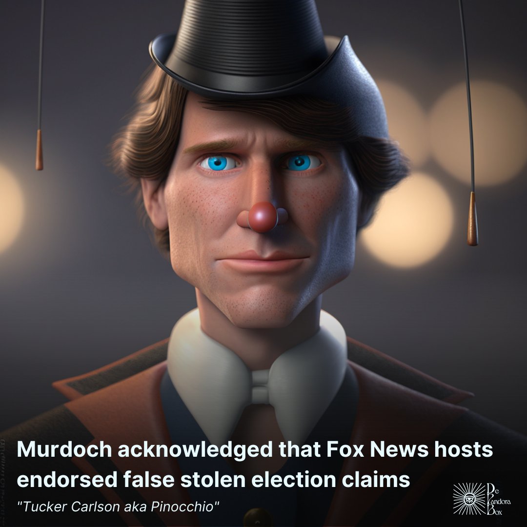 Rupert Murdoch acknowledged that Fox News hosts endorsed false stolen election claims

bloomberg.com/news/articles/…

<a href="/TuckerCarlson/">Tucker Carlson</a> aka Pinocchio