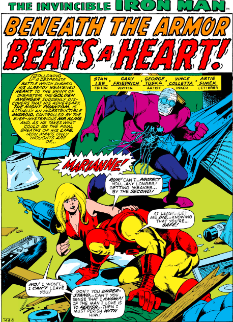 MarvelADay's tweet photo. #MarvelADay #IM45 Gary Friedrich takes over the writing chores. This title (in shivering font no less) lets us know that Tony Stark can pass those "I Am Not A Robot" Captcha tests. - VA https://t.co/lEee15mPQ5