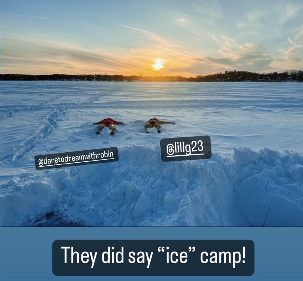 lillg23's tweet photo. Staying young at heart & in mind/body/soul is nonnegotiable for me. So I’m never passing up the chance to make Snow Angels on a frozen lake in Minnesota at Sunset after multiple 3 minute Ice Plunge/20 minute 200 degree Sauna session rounds #icecamp #foreveryoung https://t.co/eX73ts3gXW