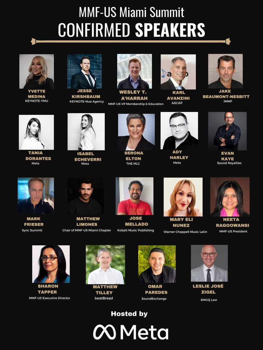 MMF-US Miami Summit is TODAY <a href="/Meta/">Meta</a>, our inaugural event since we appointed Matthew Limones to Chair our Miami Chapter. This invitation only event brings together top decision makers &amp; thought leaders for future evolution of <a href="/MMFUS/">Music Managers Forum</a>  Miami Chapter. Schedule: mmfus.com/miami-summit-s…
