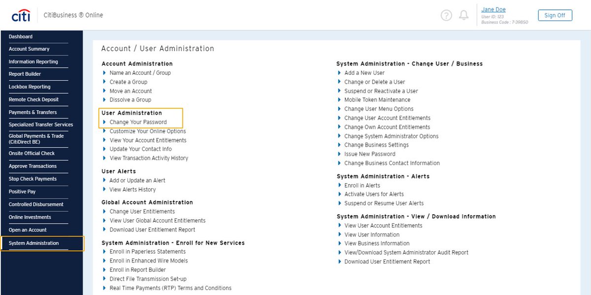 Jaredac's tweet photo. Dear @Citi Business. Thank you for the helpful image showing me where to change my password. Might I humbly suggest that your entire Information Architecture is an utter shit show? #IA https://t.co/ZwYpUXdb4Z