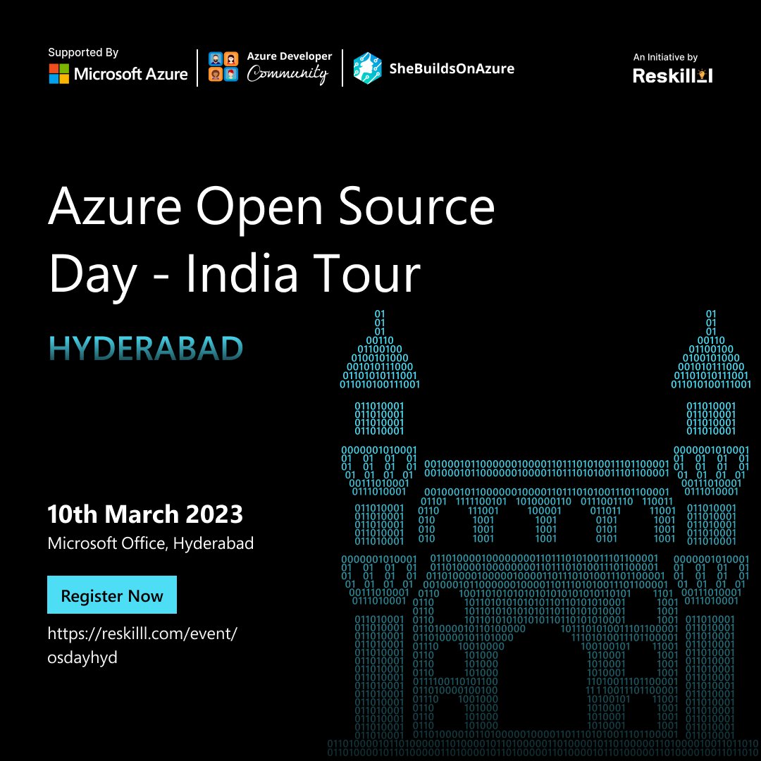 azdevindia's tweet image. 👋We are coming to #Hyderabad for #AzureOpenSourceDay - India Tour! Are you excited?
 
✍Get the best mentorship from experts on Open Source!

📍Microsoft office, Hyderabad on 10th March

✅Register Yourself Now: reskilll.com/event/osdayhyd
