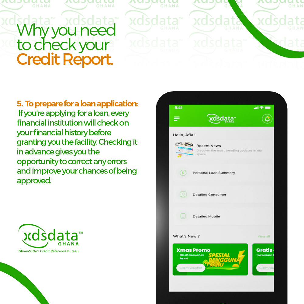 XdsData_Gh's tweet photo. These are the reasons why you need to check your credit report.

5.  To prepare for a loan application

#CheckyourCreditreport
#XdsdataGhana https://t.co/UAD1QQqDEv