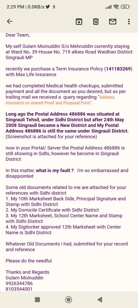 I had received an mail regarding address mismatch
And I have sent my justification through mail but again we received same mail about the address mismatch
Im very disappoint and not receive any call from Max life insurance executive
#maxlifeinsurance @insurance @maxlifeinsurance