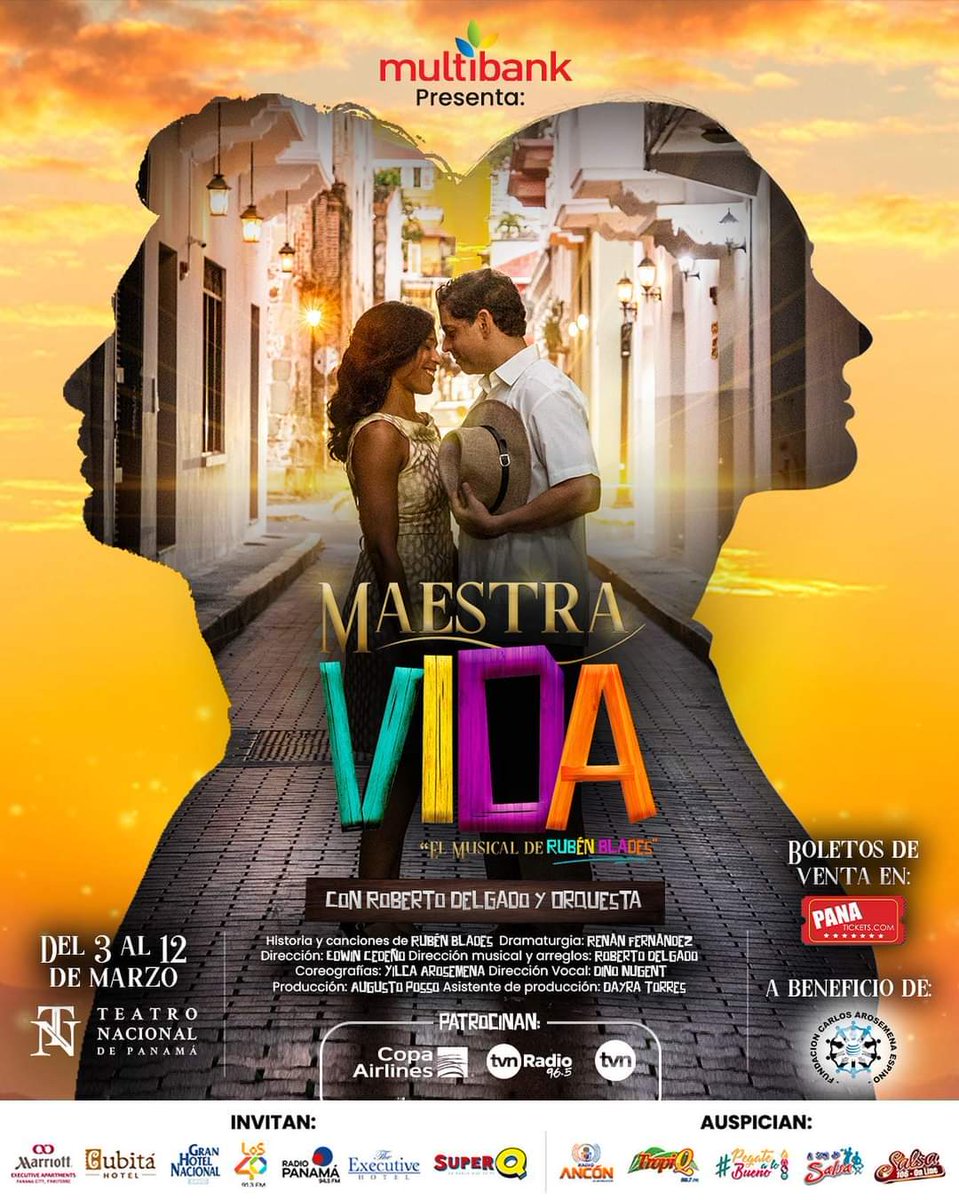 Chris_Montz's tweet photo. En Panamá 🇵🇦:
"𝗠𝗮𝗲𝘀𝘁𝗿𝗮 𝗩𝗶𝗱𝗮: 𝗘𝗹 𝗠𝘂𝘀𝗶𝗰𝗮𝗹"
Con más de 50 artistas en escena, bajo la dirección de Edwin Cedeño y Dino Nugent, con Roberto Delgado y su Orquesta y las canciones de Rubén Blades, del 3 al 12 de marzo en el Teatro Nacional de Panamá. https://t.co/BQ4BHyWH7O