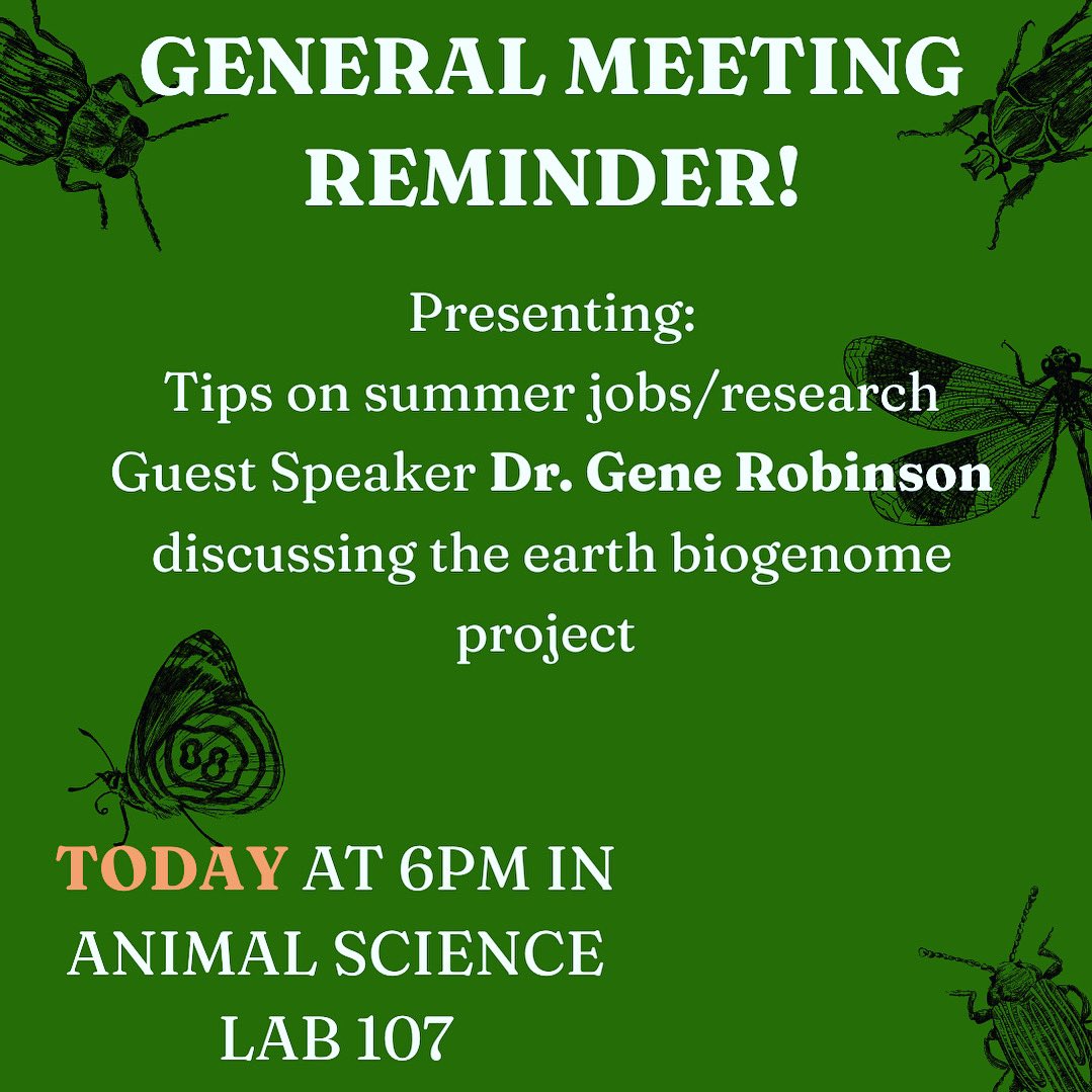 Greetings wildlifers! Today is our second general meeting of the semester! It is at 6PM in Animal Science Lab 107!