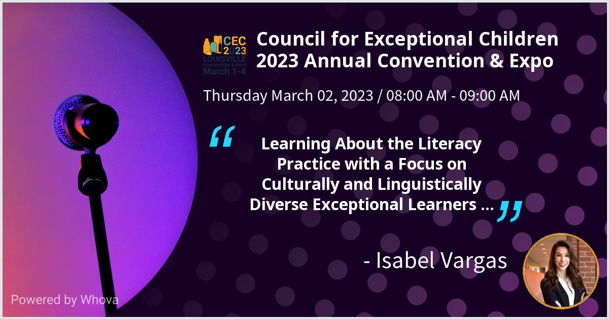 I am speaking at Council for Exceptional Children 2023 Annual Convention &amp; Expo. Please check out my talk if you're attending the event! #CEC2023 - via #Whova event app