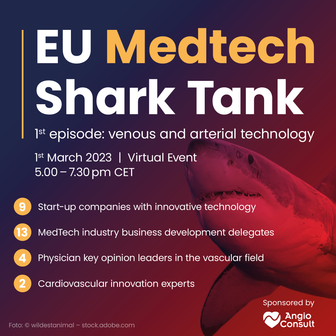 The Future of #VascularMedicine
We are proud to be a partner of the EU #Medtech #SharkTank
Brace yourself for live presentations of promising #startups and the opportunity to network and learn about the latest trends in #vascular medicine.
Register now: eu1.hubs.ly/H030R820