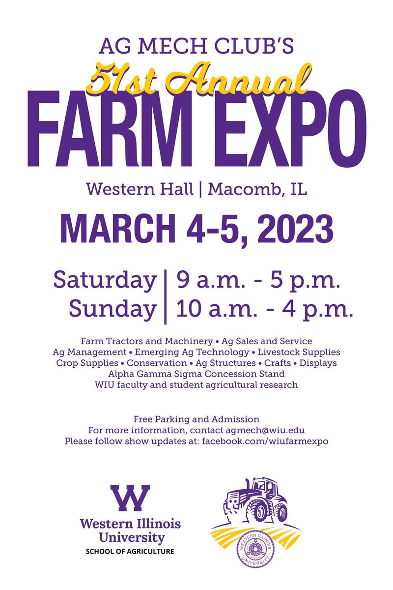 Stop by our booth this Saturday and Sunday at the WIU Ag Mech Farm Expo and see Corey Torrance and Rick Urish! #WIUAgMechFarmExpo