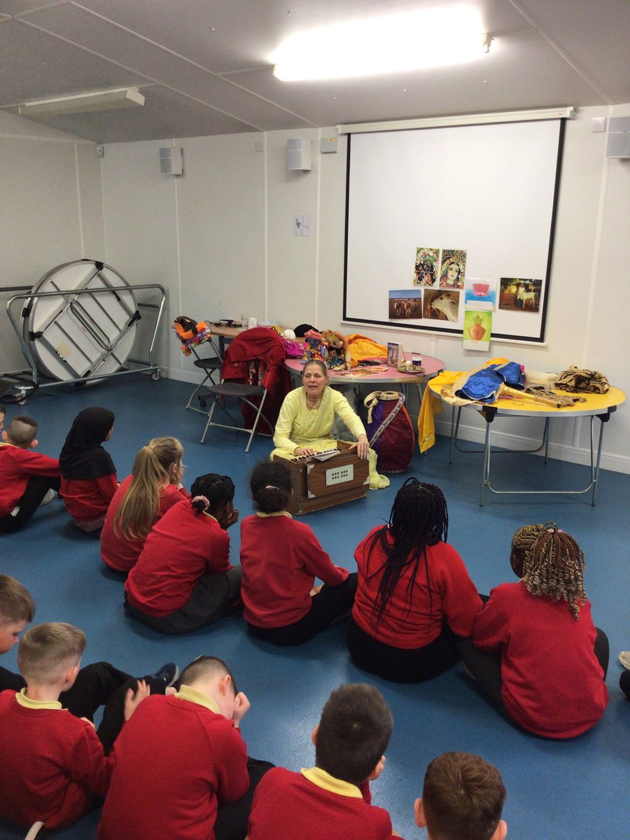 Year 5 and 6 are finding out all about Holi. Our visitor is teaching them all about Hinduism and the Festival of Colour.