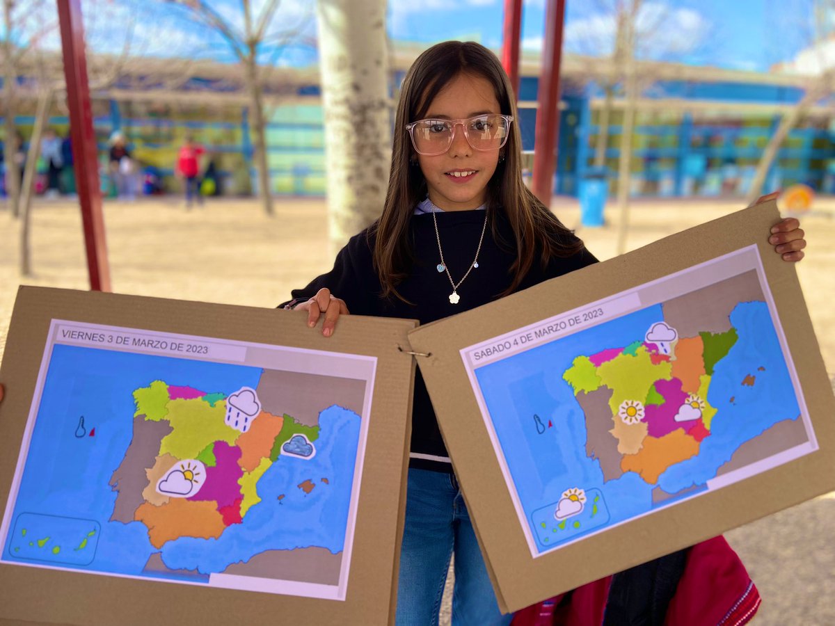 ceippqalameda's tweet photo. Tiembla @tiempobrasero porque ha aparecido en nuestro cole una dura competidora. “Telma” Fantástica iniciativa de esta pequeña innovadora, que veremos si acierta con sus vaticinios atmosféricos.🌧🌦🌞 ¿Serán esas gafas de verdad? 🤔🤪. @FAPA_Valladolid @educacyl https://t.co/ucrblozrtU