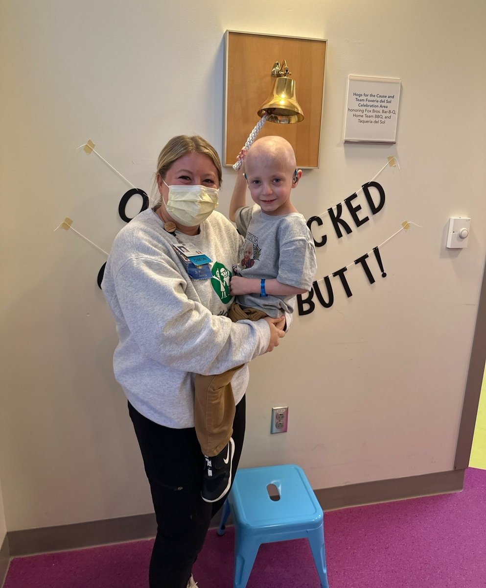 After a hepatoblastoma diagnosis at age 4, Oliver's family turned to the Aflac Cancer and Blood Disorders Center. During treatment, he met Becca, a #childlifespecialist, who became his biggest cheerleader. When he rang the bell, Becca was there to lift him up! 🔔 #ChildLifeMonth
