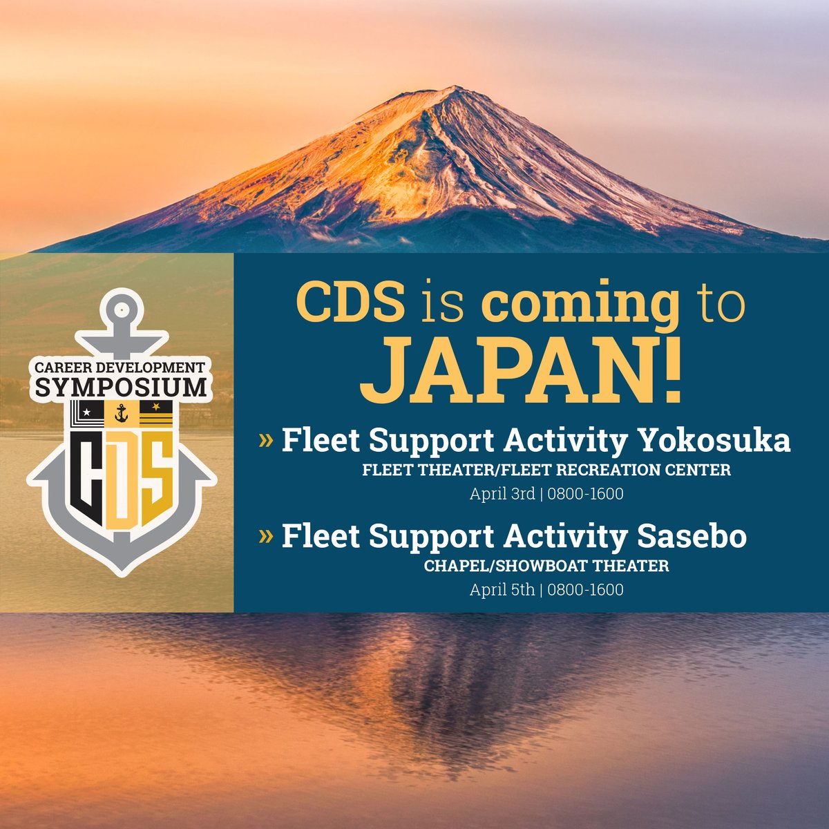 MyNAVYHR's tweet photo. The Career Development Symposium is coming to Japan! Stay posted for any additional information, or visit MyNavyHR at➡️https://t.co/x2nsYwIDQ7 @US7thFleet @USNavy #CDSJapan https://t.co/2jLUbHHo5d