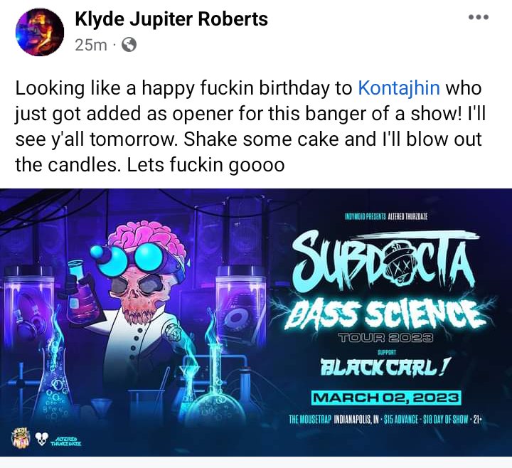 Opening for Subdocta and black Carl tomorrow baby!
Happy bday to meeeeee 🥳🥳