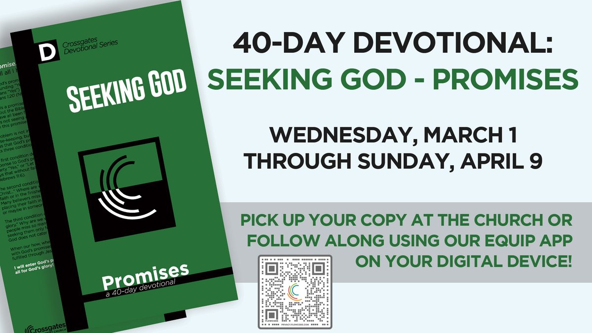 crossgatesbc's tweet photo. Our 40-Day Devotional begins TODAY! Walk with us over the next 40 days through Easter Sunday, as we Seek God's Promises together! https://t.co/94ZbhAJZz2 https://t.co/VrspJ8nMxo