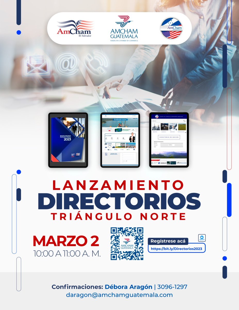 #Directorios2023 #TriánguloNorte
Este jueves 2 de marzo, de llevará a cabo el lanzamiento oficial de los Directorios de Miembros 2023 del Triángulo Norte. 

Los invitamos a registrarse en este evento a través del siguiente enlace:
bit.ly/Directorios2023