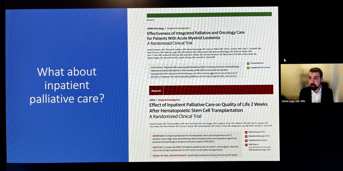 AliRKavanaughNP's tweet image. Fantastic @MGHPalCareGeri Grand Rounds from @dlage this morning re: reimagining supportive care for hospitalized pts with #cancer; I’ll be watching this one again. Fun to see our work in the heme onc space highlighted, too. @Areejmd @JasAWebb @tomleblancMD