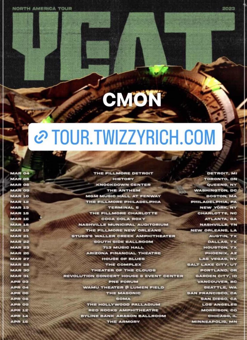 Yeat Charts on Twitter "Yeat’s 2023 North American tour kicks off