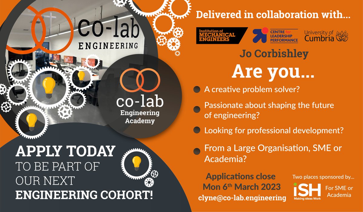 Co_Lab_Eng's tweet image. There's less than one week left to apply for our next engineering cohort!

To find out more, please get in touch by emailing Clyne@co-lab.engineering

*Applications close on the 6th of March 2023*