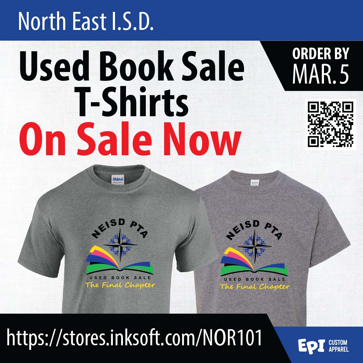 This is our last Used Book Sale...get your Final Chapter t-shirt for $12. Pick up at Council Mtg 3/21 or at the Used Book Sale (3/24-3/26) ORDERS DUE BY Sunday, March 5 - stores.inksoft.com/nor101/shop/ho…