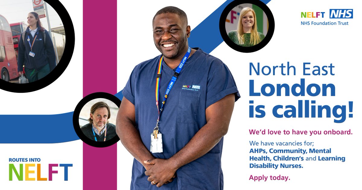 NELFTCareers's tweet image. North East London is calling! 📢

Here at NELFT, we are looking for Nurses and AHPs to join our diverse and friendly team.

We have vacancies in the community, childrens, mental health, rehabilitation and acute.

Could you join us? Enquire here ➡️ just-r.com/enquire/nelft/